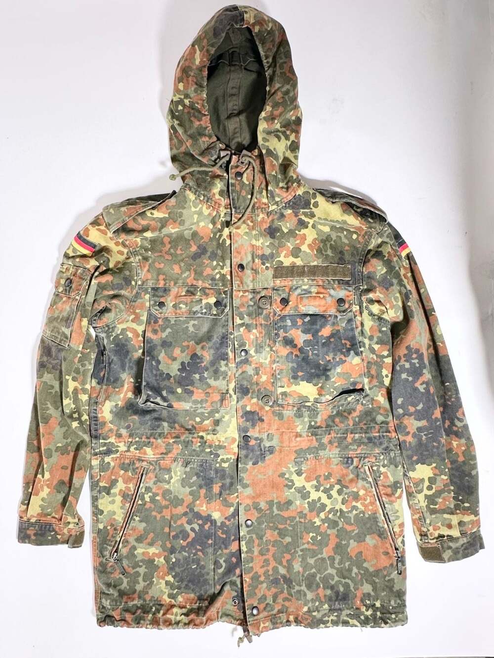 German Bundeswehr Flecktarn Camo Field Parka Hooded Military Jacket Small